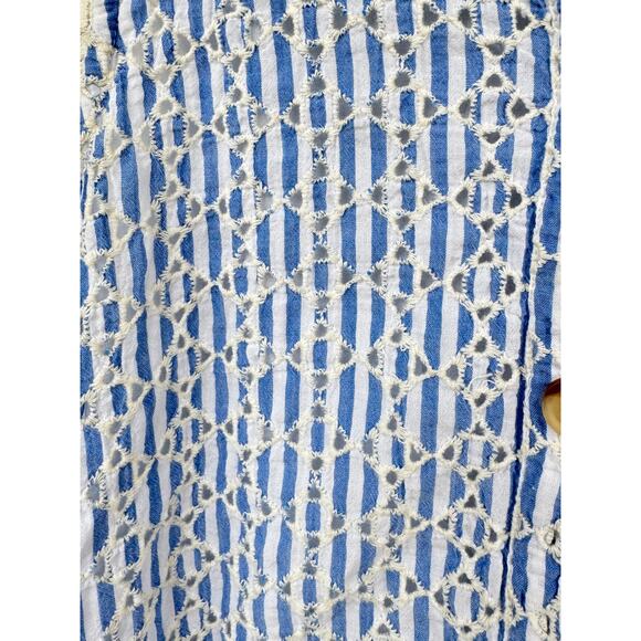 Anthropologie Kismet Shirt Dress Button Up Sleeveless Midi Eyelet Blue Stripe 2 - Picture 5 of 11